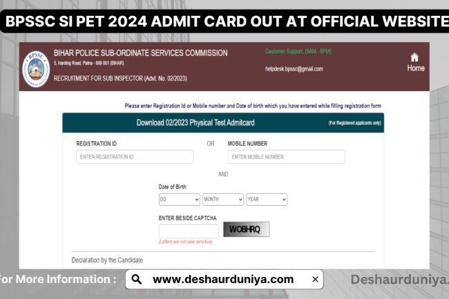 BPSSC SI PET 2024 Admit Card Released at bpssc.bih.nic.in