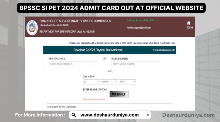 BPSSC SI PET 2024 Admit Card Released at bpssc.bih.nic.in