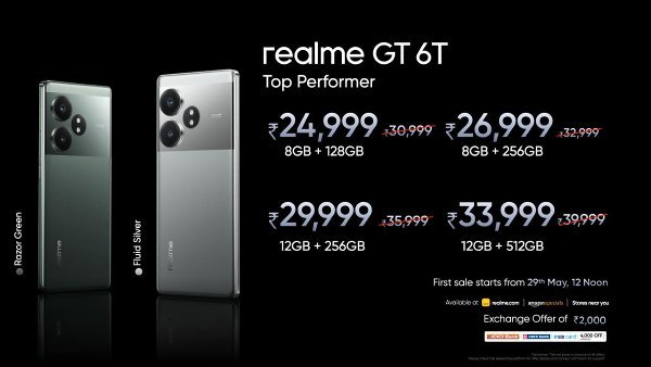 Realme GT 6T with Snapdragon 7+ Gen 3 SoC launched in India: Price, specs and more