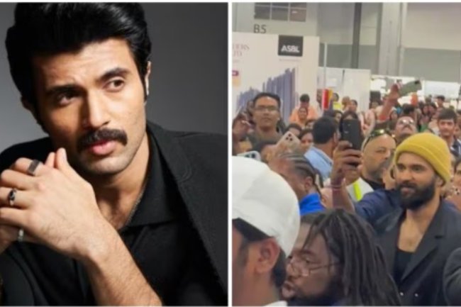 US supporters pelt Vijay Deverakonda with flower bouquets. Observe