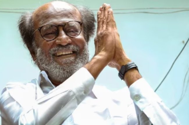 Arriving in Vijayawada for the swearing-in of Chandrababu Naidu is Rajinikanth.