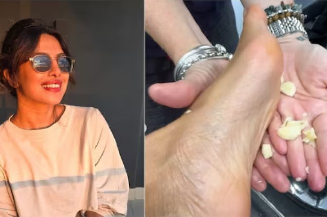 Priyanka Chopra describes the advantages of applying garlic to her foot on The Bluff set.