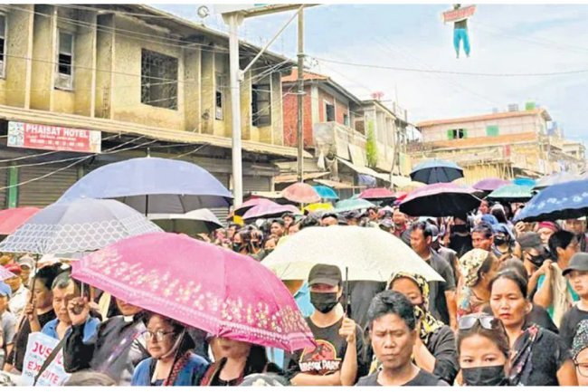 Thousands protest in Manipur for state integrity amid conflict.
