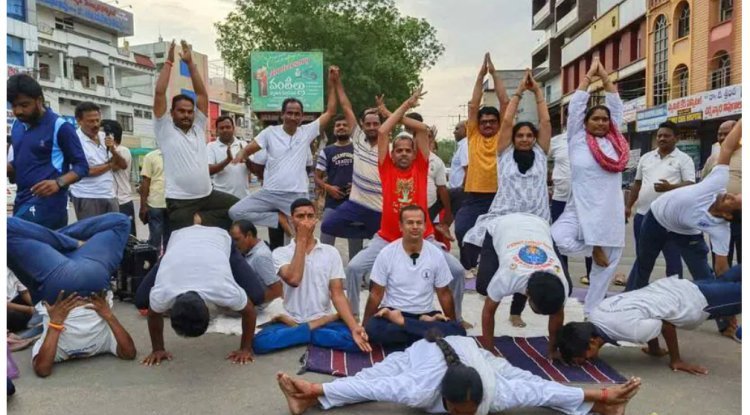 An organized yoga walk in Mancherial