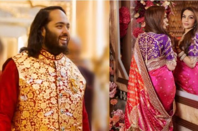 "Three pichwai artists painted Anant Ambani's Bundi jacket in 110 hours using 100 real gold leaves."