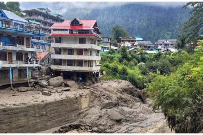 Cloudburst in Himachal triggers flash flood, washes away shelters.