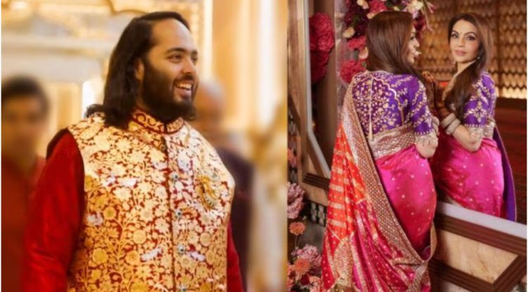 "Three pichwai artists painted Anant Ambani's Bundi jacket in 110 hours using 100 real gold leaves."