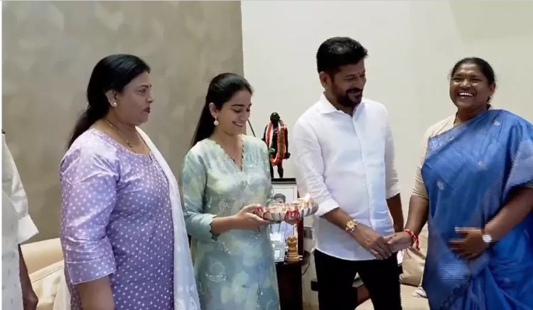 Telangana: Female leaders gift CM Revanth a Rakhi.